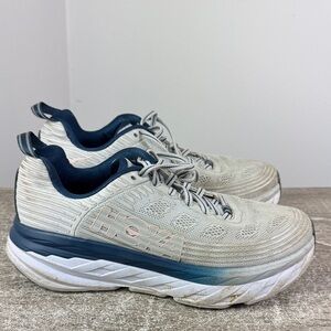 Hoka bondi 6 women’s size 7.5 white navy blue run gym walk shoe dirty
